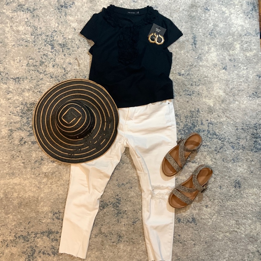 The Limited Black Cotton Ruffle Trim Blouse